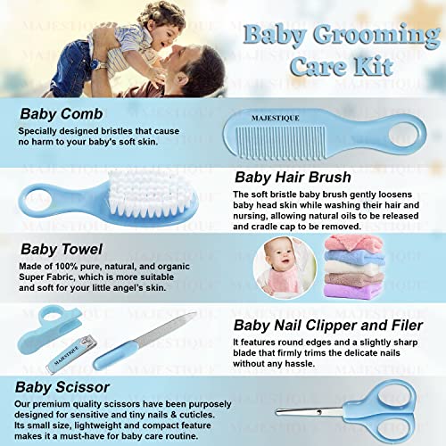 Majestique Baby Grooming Set, Baby Hair Brush, Comb, Nail Clipper, Nail File and Soft Baby Towel, Baby Grooming Kit for New Born Baby, Toddlers Infant Girl Boys Keep Clean (7 in 1) - Image 2