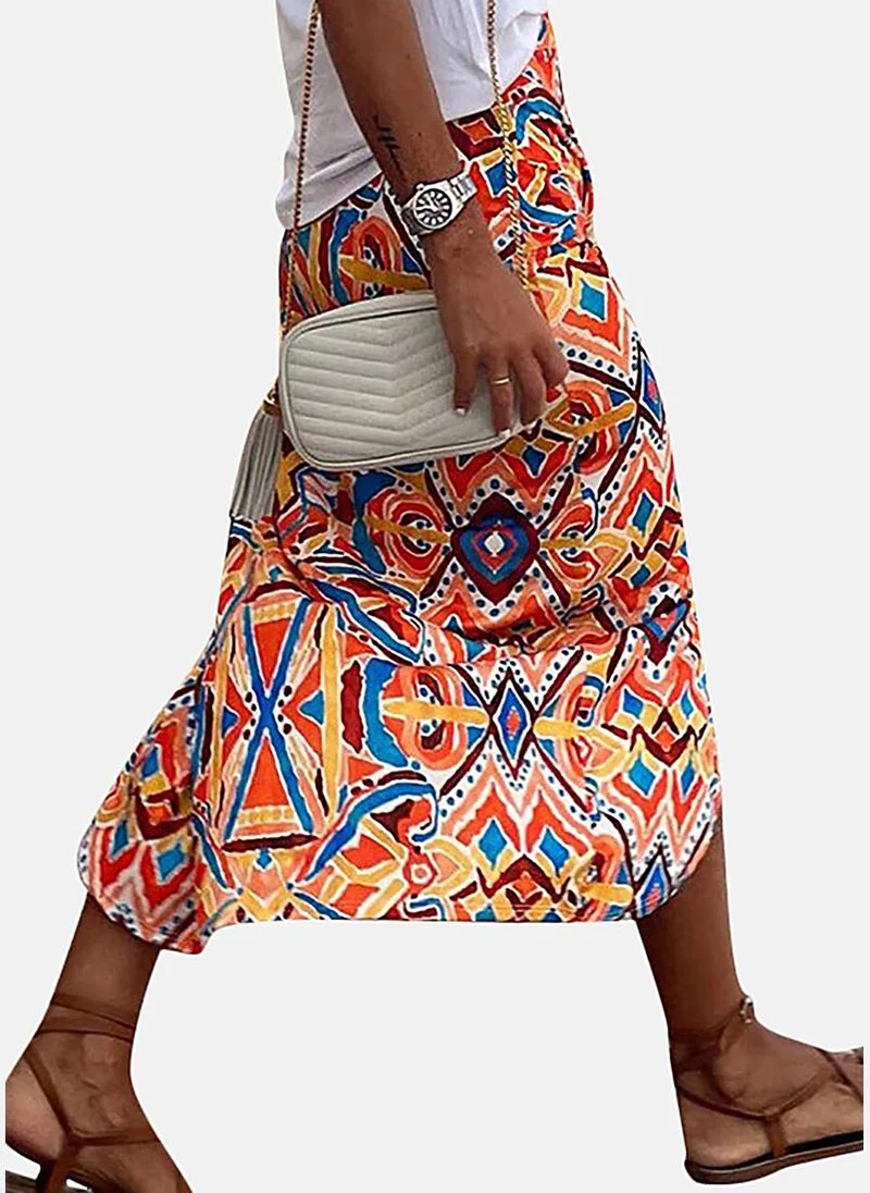 YUNIQEE Yellow Wrap Printed Midi Skirt
