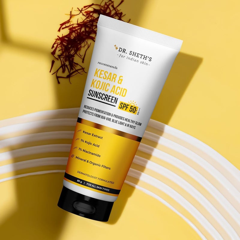 Dr. Sheth's واقي شمس د. شيث كيسار وحمض كوجيك SPF 50+ PA++++ لجميع أنواع البشرة - خفيف الوزن، غير دهني، وحماية خالية من التصبغات - Image 3