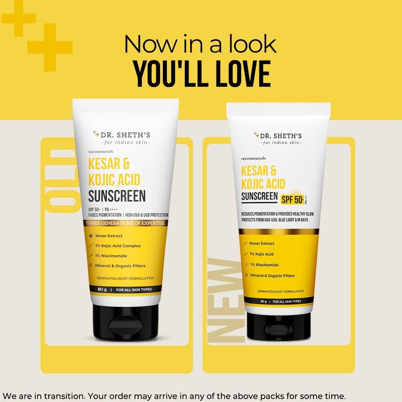 Dr. Sheth's واقي شمس د. شيث كيسار وحمض كوجيك SPF 50+ PA++++ لجميع أنواع البشرة - خفيف الوزن، غير دهني، وحماية خالية من التصبغات - Image 2