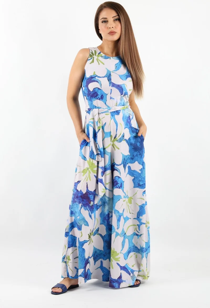 Ritnice Women's Summer Lycra Belted Wide Leg Jumpsuit