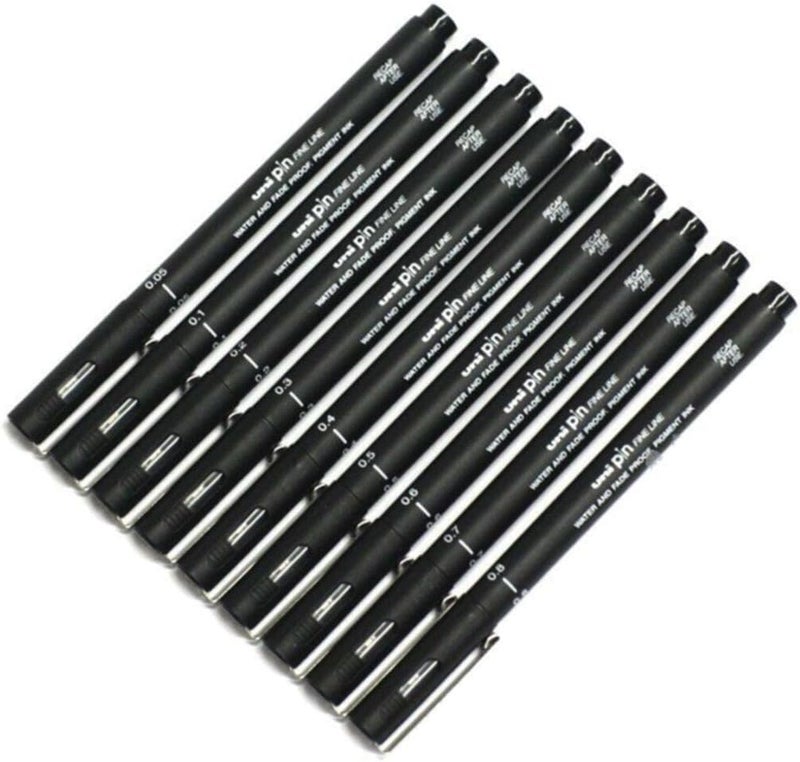 Uni Pin Fineliner Drawing Pen Set - 9 Grades