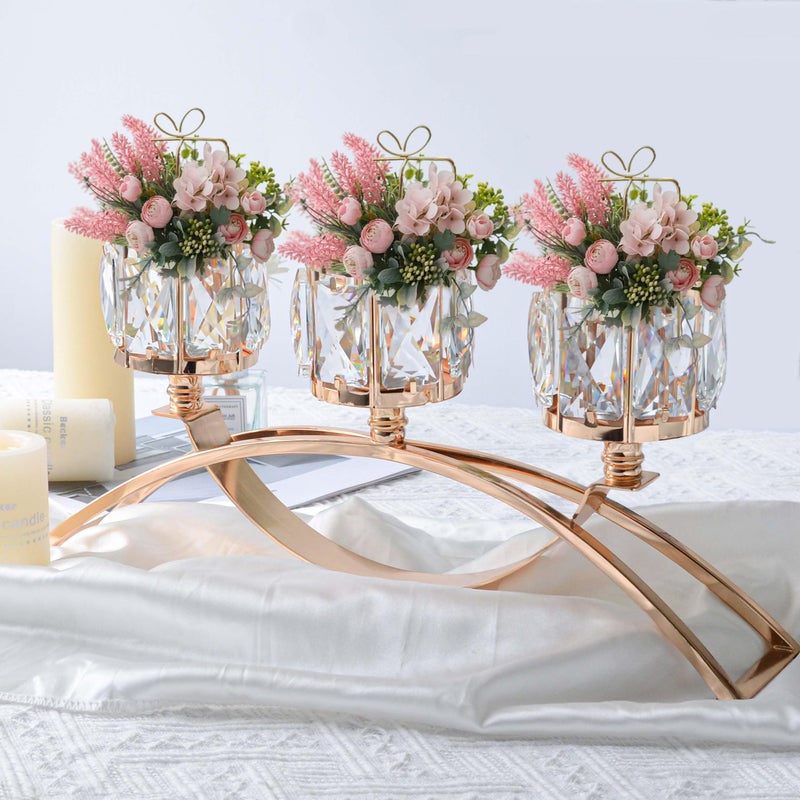 KEHAIL 3 Arms Crystal Candle Holders, Arch Candlestick Table Candelabras Centerpieces for Wedding, Dinning Room, Cabinet Ornaments, Home Decorationï¼Œ Gift (Gold, 2 Pcs-3 Arm Arched) - Image 4