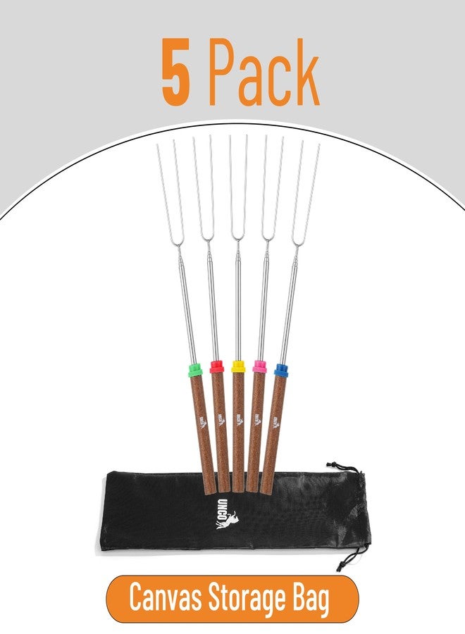 UNCO - Extendable Stainless Steel Roasting Sticks, 5 Pack, 32" - For S'mores, Hot Dogs, Campfires and Fire Pits with Dark Brown Handle, - Image 2