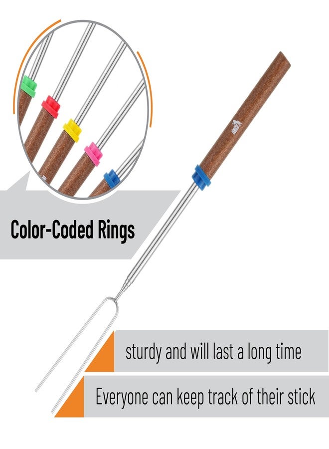 UNCO - Extendable Stainless Steel Roasting Sticks, 5 Pack, 32" - For S'mores, Hot Dogs, Campfires and Fire Pits with Dark Brown Handle, - Image 5