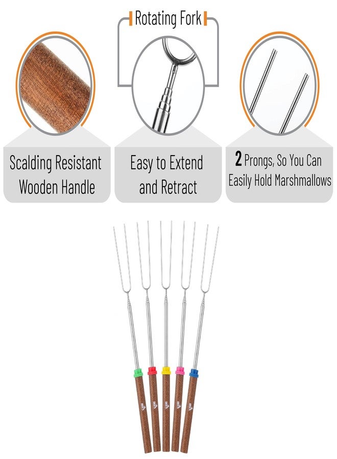 UNCO - Extendable Stainless Steel Roasting Sticks, 5 Pack, 32" - For S'mores, Hot Dogs, Campfires and Fire Pits with Dark Brown Handle, - Image 4