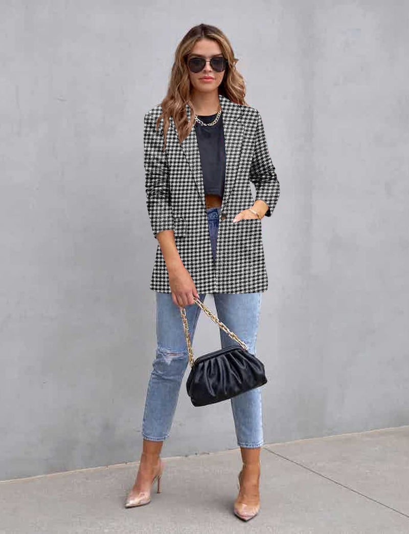 CRAZY GRID Womens Casual Blazer Open Front Button Business Suit Jacket Long Sleeve Work Office Blazer Jacket Fashion Dressy Ladies Blazer Black Chibi XXL - Image 4