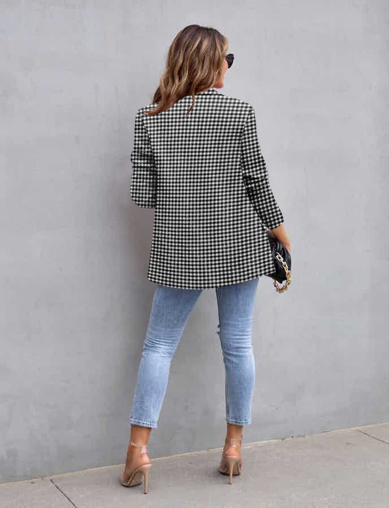 CRAZY GRID Womens Casual Blazer Open Front Button Business Suit Jacket Long Sleeve Work Office Blazer Jacket Fashion Dressy Ladies Blazer Black Chibi XXL - Image 3