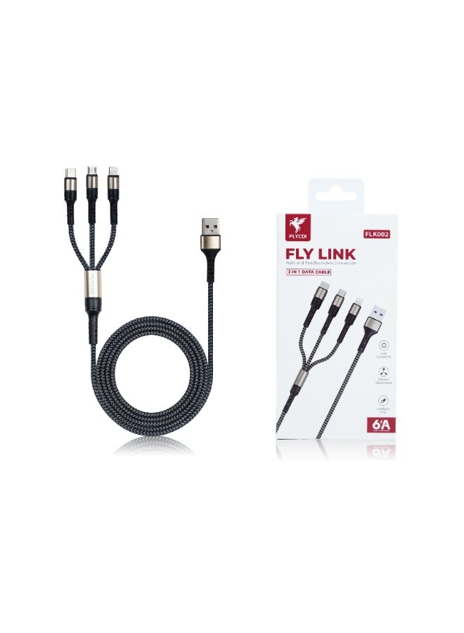 flycdi 6A Charging Cable FLYLink Series Multi Charging (1.25M) 3 in 1 Cable Fast Charging USB A to C/Micro/IOS Cable Compatible For iPhone 15/14/13/12/11 Series/MacBook/iPad/Samsung/Huawei And More - Image 1