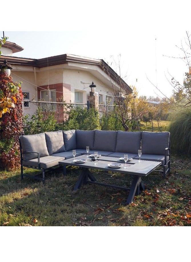 Schondor Furniture Dallas Sofa Set | 6 Seaters | Outdoor Dining Sets | Made in Aluminum Cast | Weather Resistance | Perfect for Any Outdoor Space | Patio | Garden | Backyard  - Image 1