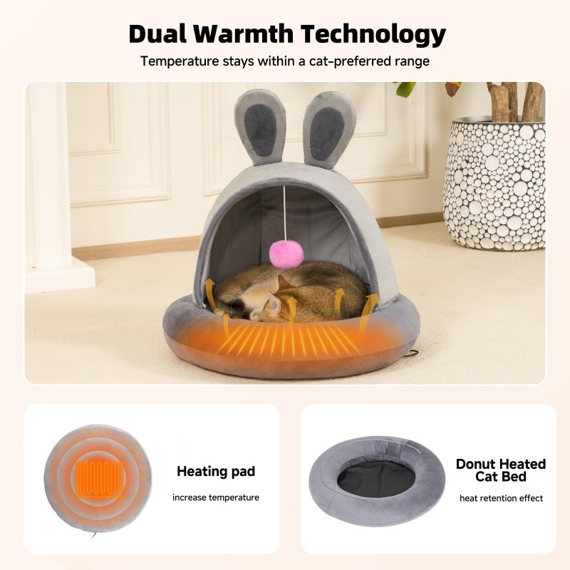 TENECUTE Heated Cat Bed with Electric Cat Heating Pad, 23.6" Large Cat Bed for Cats and Small Dogs, Heated Pet Bed with Timer & Temp Adjustable, Removable Machine Washable, Gifts for Easter - Image 2