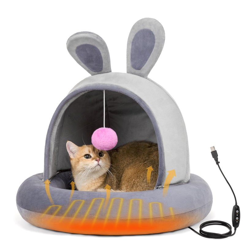 TENECUTE Heated Cat Bed with Electric Cat Heating Pad, 23.6" Large Cat Bed for Cats and Small Dogs, Heated Pet Bed with Timer & Temp Adjustable, Removable Machine Washable, Gifts for Easter - Image 1