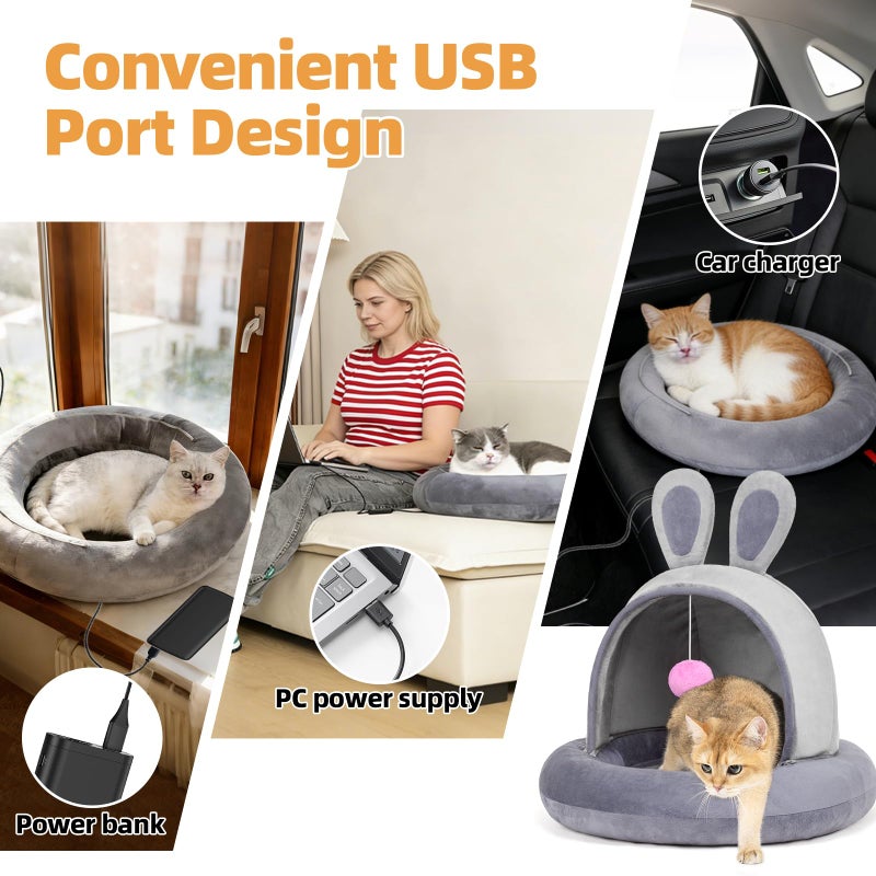 TENECUTE Heated Cat Bed with Electric Cat Heating Pad, 23.6" Large Cat Bed for Cats and Small Dogs, Heated Pet Bed with Timer & Temp Adjustable, Removable Machine Washable, Gifts for Easter - Image 4