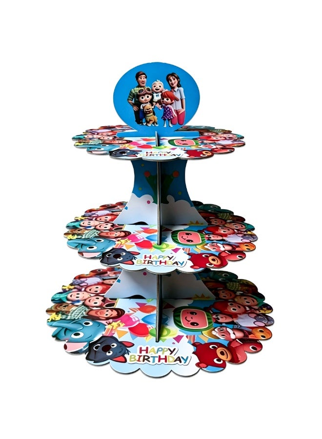 Cocomelon Toyland CoComelon Themed Cake Stand – 3-Tier CoComelon Cupcake Stand CoComelon Birthday Party Decorations CoComelon Dessert Tower Display for Party Decoration Supplies - Image 1