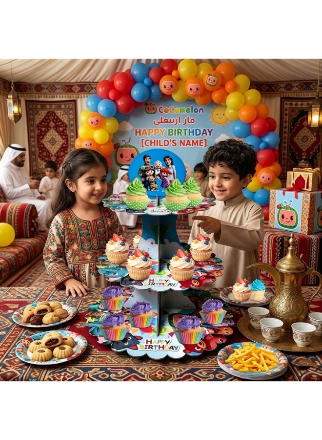 Cocomelon Toyland CoComelon Themed Cake Stand – 3-Tier CoComelon Cupcake Stand CoComelon Birthday Party Decorations CoComelon Dessert Tower Display for Party Decoration Supplies - Image 5