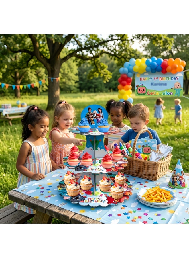 Cocomelon Toyland CoComelon Themed Cake Stand – 3-Tier CoComelon Cupcake Stand CoComelon Birthday Party Decorations CoComelon Dessert Tower Display for Party Decoration Supplies - Image 4