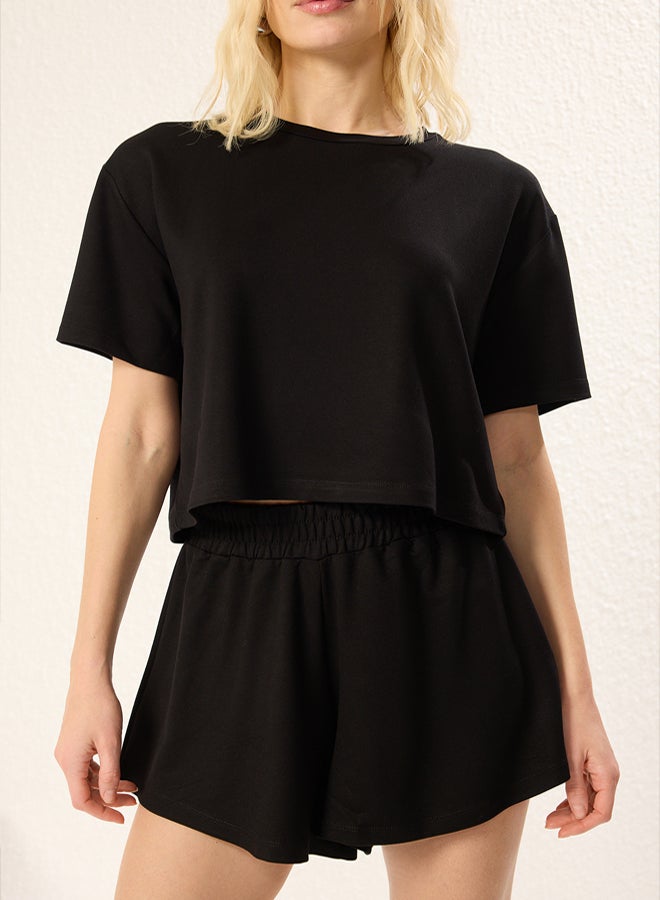 trendyol Soft Button Black T-Shirt and Shorts Set - - Image 3