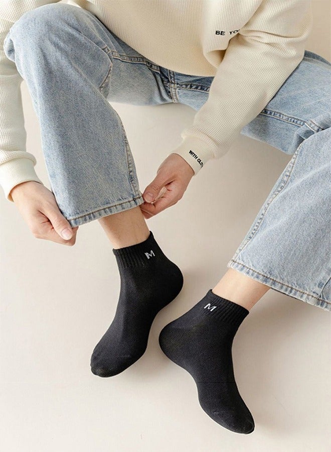 5 أزواج من الجوارب المنخفضة القطع للنساء والرجال، جوارب قطنية قصيرة رياضية رقيقة وخفيفة الوزن كلاسيكية غير رسمية أسود وأبيض ورمادي - Image 4
