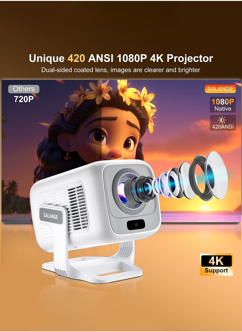 جهاز عرض عالي الدقة، يدعم 1080 بكسل أصليًا بدقة 4K وWIFI6 وBT5.4 وAndroid 11 وجهاز عرض مع التركيز التلقائي وتقنية Keystone وجهاز عرض مسرح منزلي