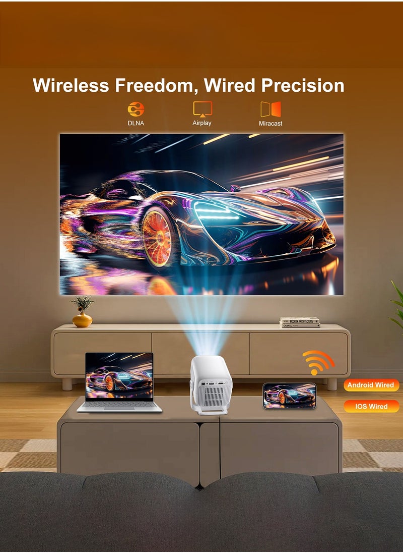 جهاز عرض عالي الدقة، يدعم 1080 بكسل أصليًا بدقة 4K وWIFI6 وBT5.4 وAndroid 11 وجهاز عرض مع التركيز التلقائي وتقنية Keystone وجهاز عرض مسرح منزلي