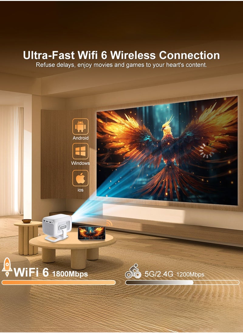 جهاز عرض عالي الدقة، يدعم 1080 بكسل أصليًا بدقة 4K وWIFI6 وBT5.4 وAndroid 11 وجهاز عرض مع التركيز التلقائي وتقنية Keystone وجهاز عرض مسرح منزلي