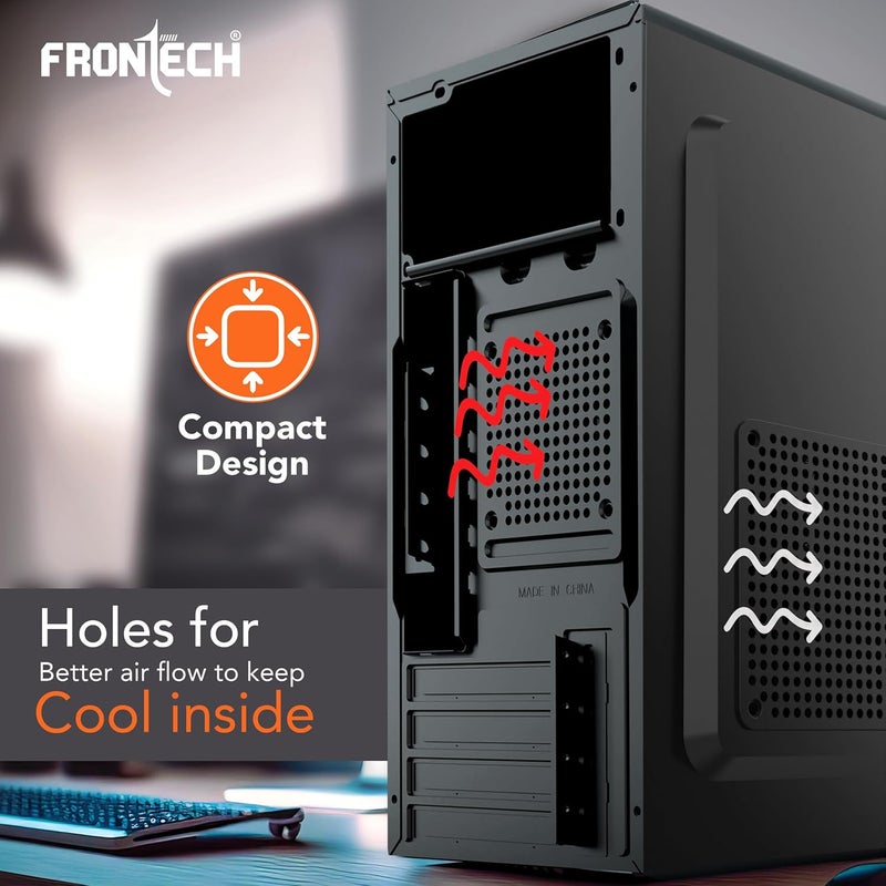 FRONTECH Fiera Silver Series Cabinet/Computer Case with HD Audio | ATX/Mini ATX Compatible | 2 Front USB - 2.0 | Ideal for Home/Office (FT-4280, Black) - Image 3
