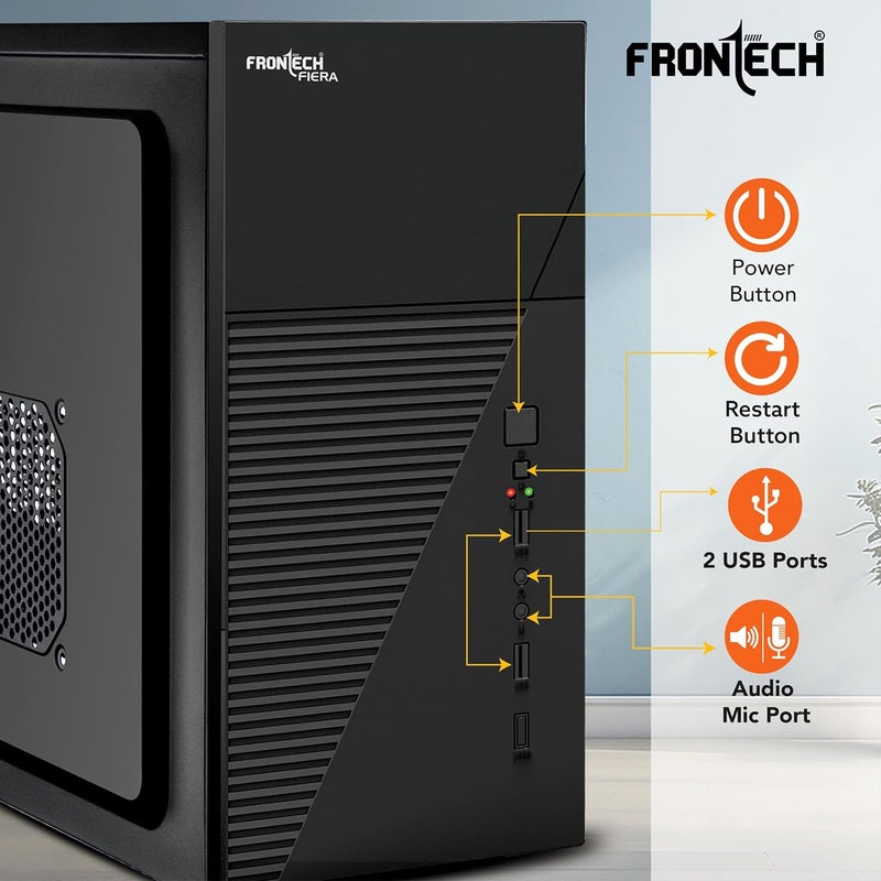 FRONTECH Fiera Silver Series Cabinet/Computer Case with HD Audio | ATX/Mini ATX Compatible | 2 Front USB - 2.0 | Ideal for Home/Office (FT-4280, Black) - Image 5