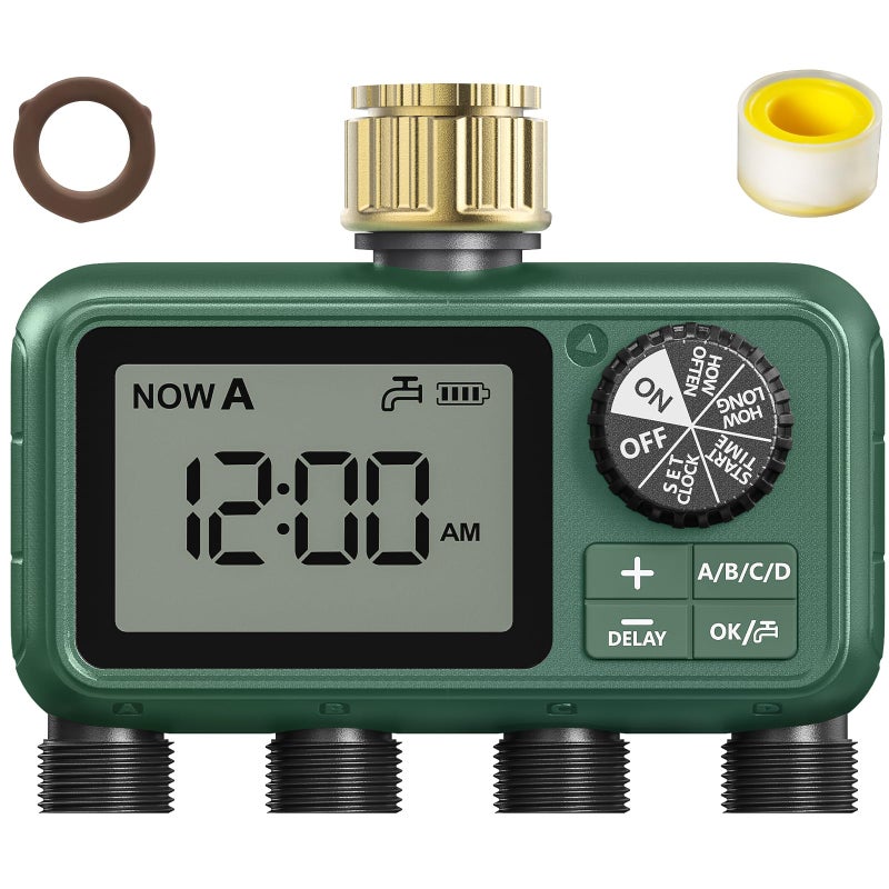 XinFuture Water Timer for Outdoor Garden Hose Sprinkler Timer for Garden Faucet with AutoManualRain Delay Mode Sprinkler Irrigation Controller for Yard Lawn 4 Zones Brass Inlet - Image 2