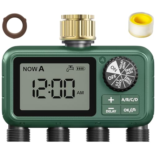 XinFuture Water Timer for Outdoor Garden Hose Sprinkler Timer for Garden Faucet with AutoManualRain Delay Mode Sprinkler Irrigation Controller for Yard Lawn 4 Zones Brass Inlet - Image 1
