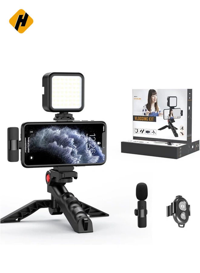HuHa Smartphone Vlogging Kit w/ Tripod Fill Light Microphone Phone Clip for iPhone & Remote - Image 1