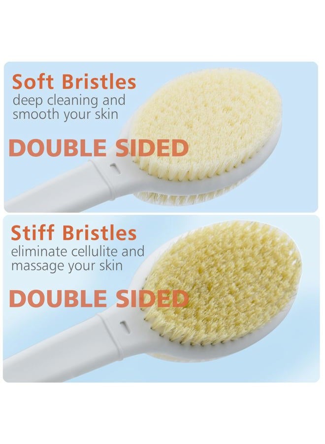 HONOMA Shower Brush with Soft and Stiff Bristles,20.5" Extra Long Handle Dual-Sided Back Scrubber Bath Brush Body Exfoliator for Wet or Dry Brushing (Extra Long Handle) - Image 2