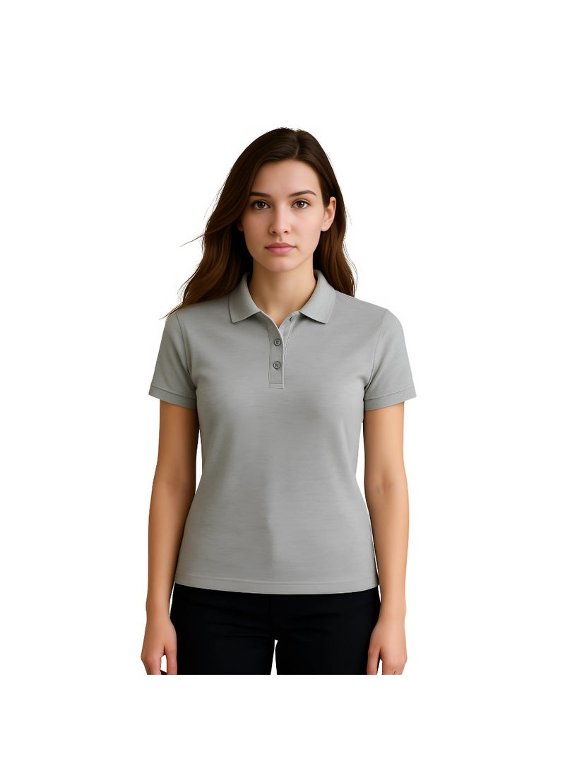 برينت شوب فور مي تي شيرت بولو جولف نسائي بقصّة عادية وأكمام قصيرة من القطن الخالص، 220 جرام لكل متر مربع، ألوان أساسية - Image 1