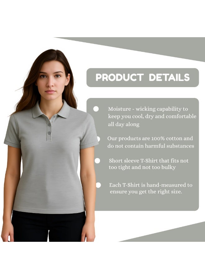 برينت شوب فور مي تي شيرت بولو جولف نسائي بقصّة عادية وأكمام قصيرة من القطن الخالص، 220 جرام لكل متر مربع، ألوان أساسية - Image 3