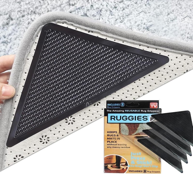 DOUKI 12 Pcs Grippers for Rugs, Non Slip Rug Pads for Hardwood Floors and Tiles, Reusable and Washable Rug Tape for Hardwood Floors, Tile Floors, Carpets, Floor Mats, Wall (Black) - Image 3