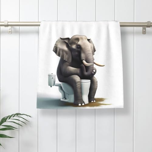 Mount Hour Elephant Sitting on The Toilet Hand Towels Funny Animals Face Towel Guest Towel Portable Kitchen Tea Dish Towels Washcloths Bathroom Decor Housewarming Gifts 15.7" X 27.5" - Image 2