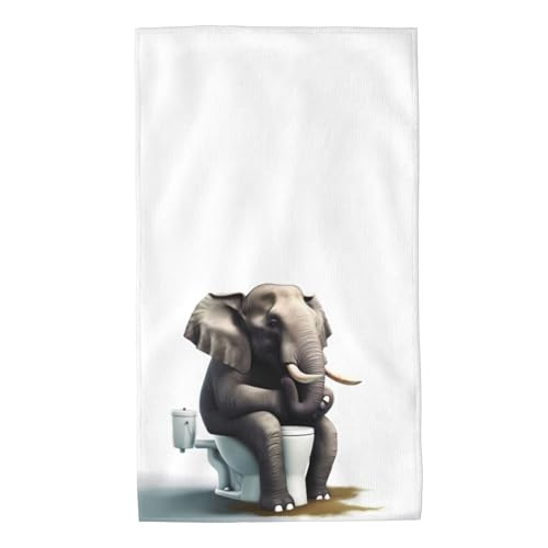 Mount Hour Elephant Sitting on The Toilet Hand Towels Funny Animals Face Towel Guest Towel Portable Kitchen Tea Dish Towels Washcloths Bathroom Decor Housewarming Gifts 15.7" X 27.5" - Image 1