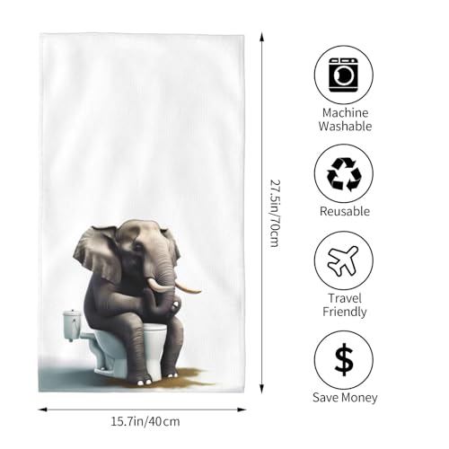 Mount Hour Elephant Sitting on The Toilet Hand Towels Funny Animals Face Towel Guest Towel Portable Kitchen Tea Dish Towels Washcloths Bathroom Decor Housewarming Gifts 15.7" X 27.5" - Image 3