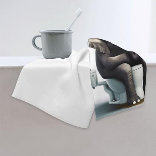 Mount Hour Elephant Sitting on The Toilet Hand Towels Funny Animals Face Towel Guest Towel Portable Kitchen Tea Dish Towels Washcloths Bathroom Decor Housewarming Gifts 15.7" X 27.5" - Image 5