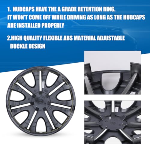 I1MOTOR 14 Inch Hubcaps Set of 4 Wheel Rim Cover Universal R14 Hub Caps, Snap On Car Pickup Truck SUV, Wheel Covers, ABS Material, Silver & Black Lacquer - Image 3