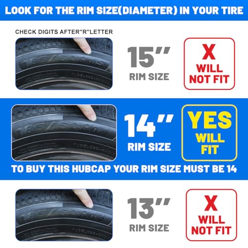 I1MOTOR 14 Inch Hubcaps Set of 4 Wheel Rim Cover Universal R14 Hub Caps, Snap On Car Pickup Truck SUV, Wheel Covers, ABS Material, Silver & Black Lacquer - Image 4