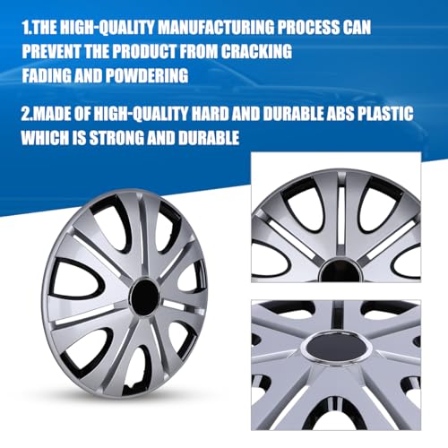 I1MOTOR 14 Inch Hubcaps Set of 4 Wheel Rim Cover Universal R14 Hub Caps, Snap On Car Pickup Truck SUV, Wheel Covers, ABS Material, Silver & Black Lacquer - Image 2