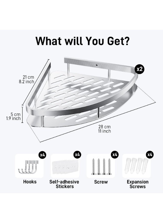 LOKIPA Shower Shelf No Drilling Corner, Pack of 1 Bathroom Organiser, Self-Adhesive Bathroom Shelf, Rustproof Bathroom Shelf with 4 Hooks Shelf Shower Corner Shelf Shower Basket No Drilling. - Image 2