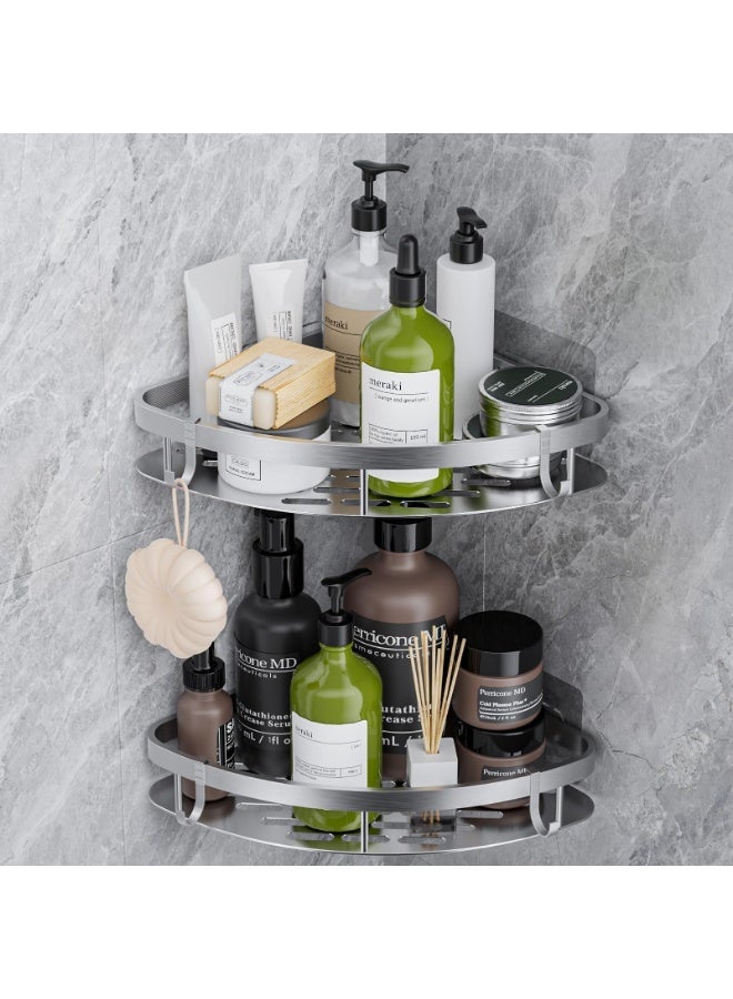 LOKIPA Shower Shelf No Drilling Corner, Pack of 1 Bathroom Organiser, Self-Adhesive Bathroom Shelf, Rustproof Bathroom Shelf with 4 Hooks Shelf Shower Corner Shelf Shower Basket No Drilling. - Image 1