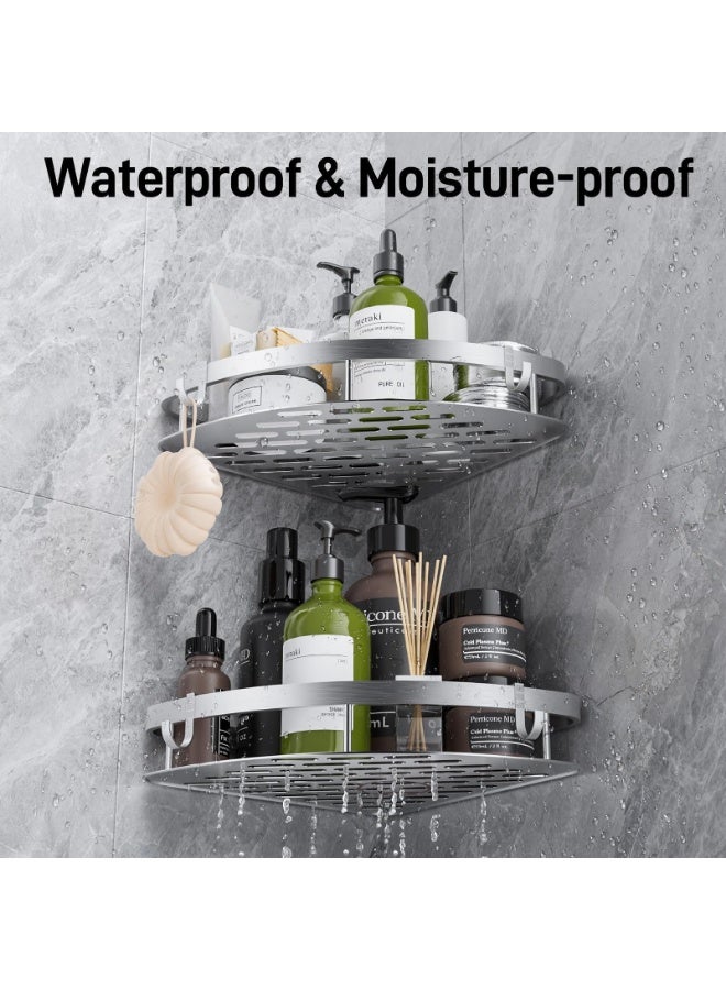 LOKIPA Shower Shelf No Drilling Corner, Pack of 1 Bathroom Organiser, Self-Adhesive Bathroom Shelf, Rustproof Bathroom Shelf with 4 Hooks Shelf Shower Corner Shelf Shower Basket No Drilling. - Image 5