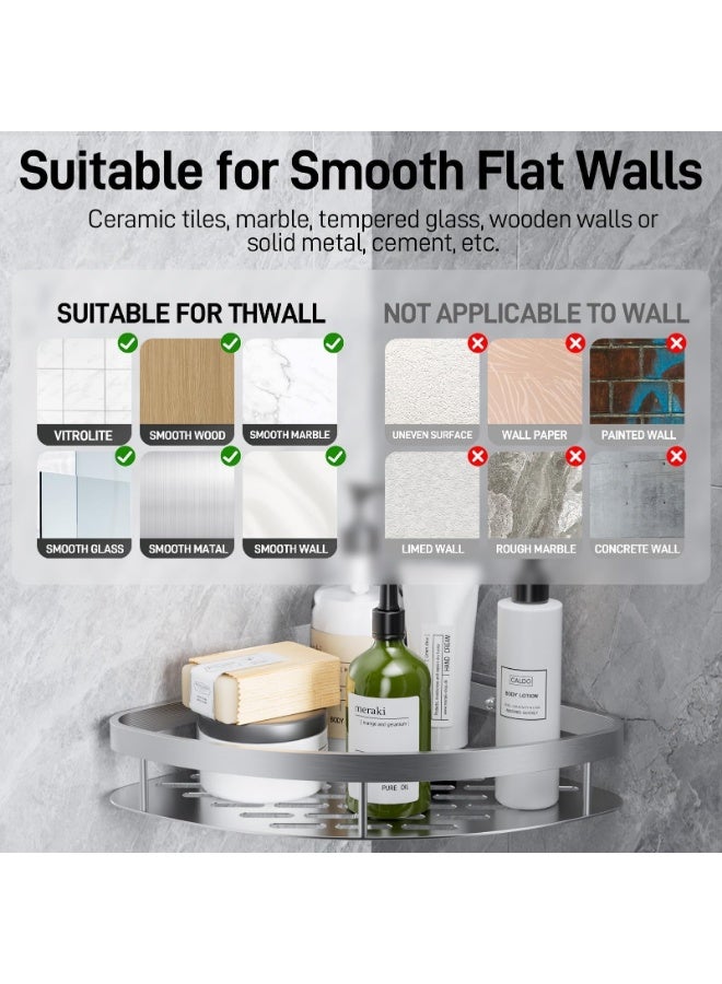 LOKIPA Shower Shelf No Drilling Corner, Pack of 1 Bathroom Organiser, Self-Adhesive Bathroom Shelf, Rustproof Bathroom Shelf with 4 Hooks Shelf Shower Corner Shelf Shower Basket No Drilling. - Image 3