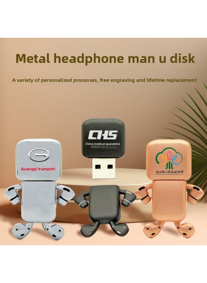 سماعات الرأس U Disk Metal Robot Cartoon Doll USB Company LOGO هدايا إعلانية U Disk - اللون: فضي - السعة: USB3.0 64GB  - Image 2