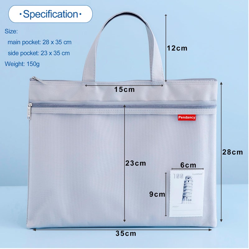 Pendancy Mesh Zipper Pouch 11x13.7 in, Large Double Pocket Waterproof File Bag with Handle, A4 Size Foldable Document Storage for Puzzle Project/Cross Stitch/Travel/Officeï¼ˆGrayï¼‰ - Image 3