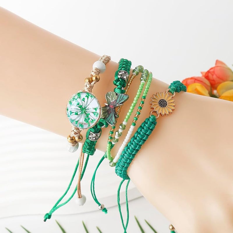 DS 4PCS String beads Charm Bracelets for Teen Girls Dainty cute cartoon Butterfly Daisy Eternal flower Beads Bracelets set for woman and girls Adjustable Stretch bracelet birthday Gift For Friends - Image 4