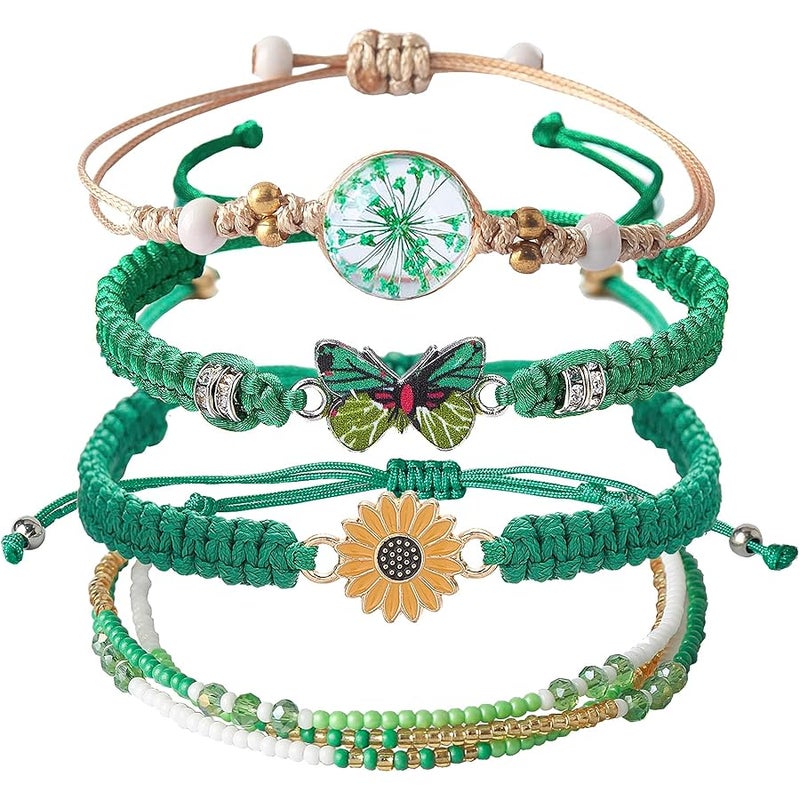 DS 4PCS String beads Charm Bracelets for Teen Girls Dainty cute cartoon Butterfly Daisy Eternal flower Beads Bracelets set for woman and girls Adjustable Stretch bracelet birthday Gift For Friends - Image 1