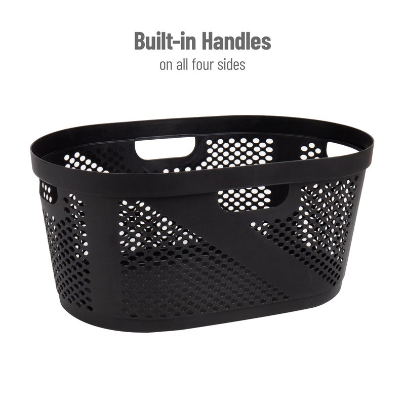 Mind Reader 40L Ventilated Laundry Baskets, Lightweight Clothes Hamper with Cutout Handles for Bathrooms and Closets, Plastic, Set of 2, Black - Image 5